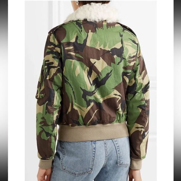 New Rag & Bone Camo Flight Jacket Bomber Shearling Collar Removable Size Small - Picture 7 of 16